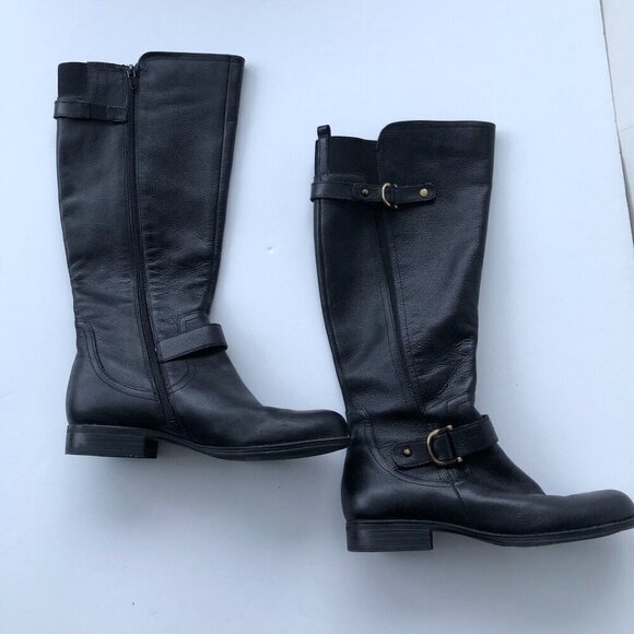 NATURALIZER Jillian Black Tall Knee High Leather Riding Boot Zipper Elastic 8.5M - Picture 7 of 16